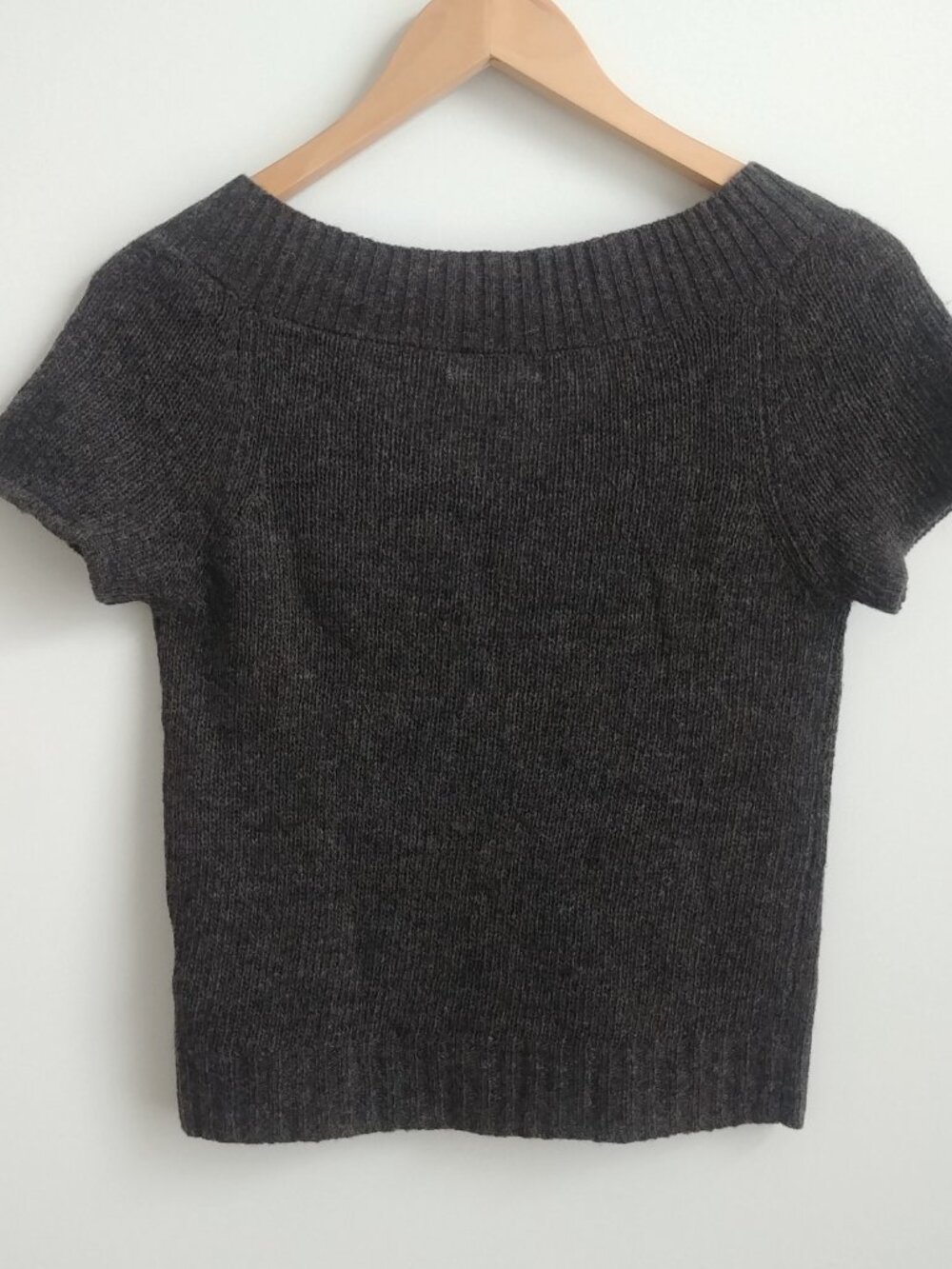 Bianca Maria 100% wool dark brown sweater top cardigan pearl buttons M fits XS - Picture 10 of 14